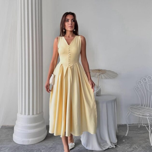 Swan dress in butter yellow