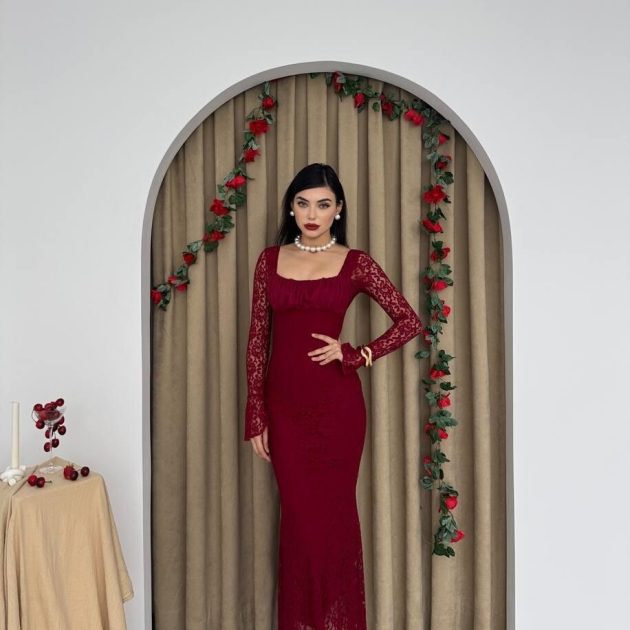Red velvet cake dentelle dress