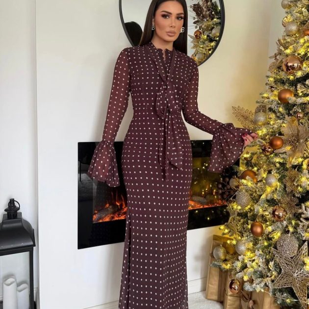 Polka dress in coffee brown