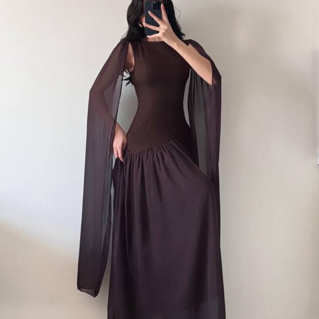 Robe Sari en marron chocolat