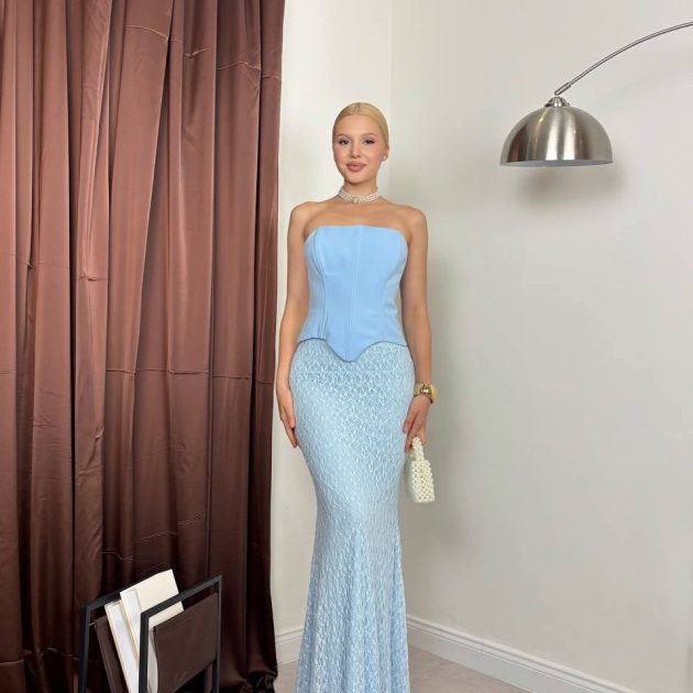 Robe bustier bleu ciel dentelle