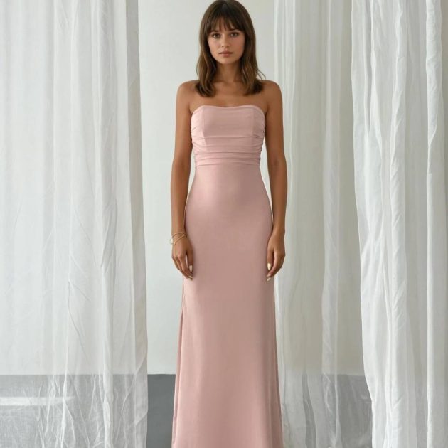 Robe bustier drapé rose pâle