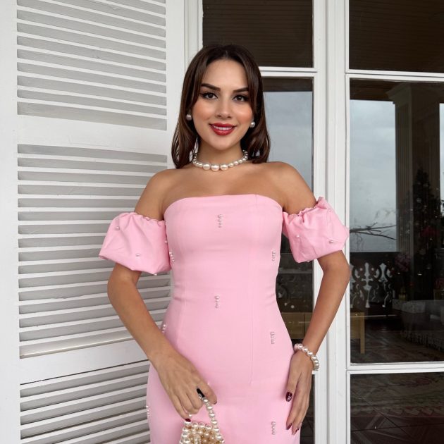 Robe bustier rose perles