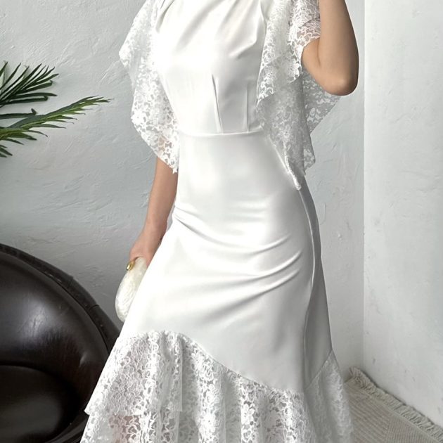 Robe blanche dentelle volants
