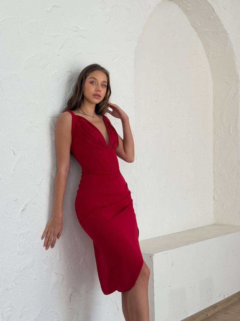 Robe Corset Drapé Marron – Image 2