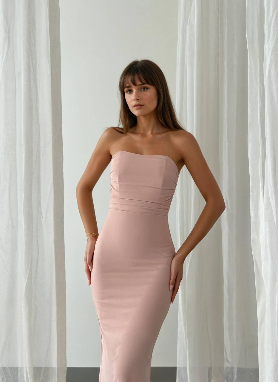 Robe bustier drapé rose pâle – Image 3