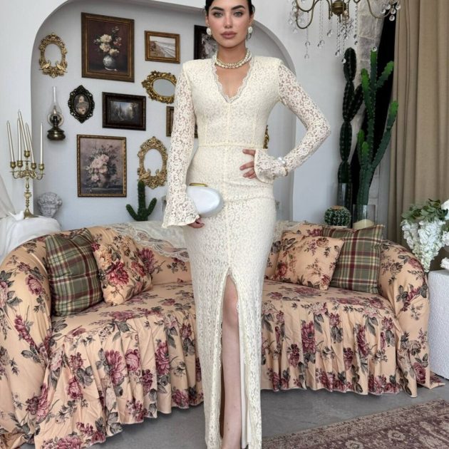 Blurry beige dentelle dress