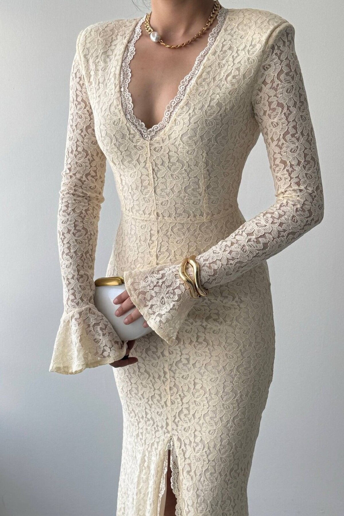 Blurry beige dentelle dress – Image 3